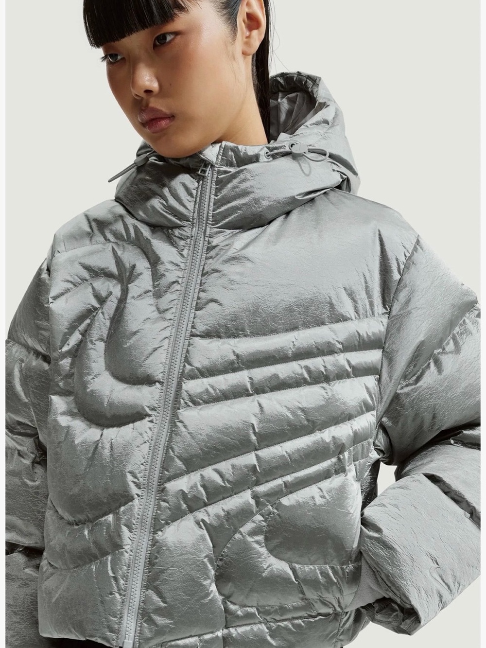 Nike Metallic Silver Hooded Quilted Puffer Jacket